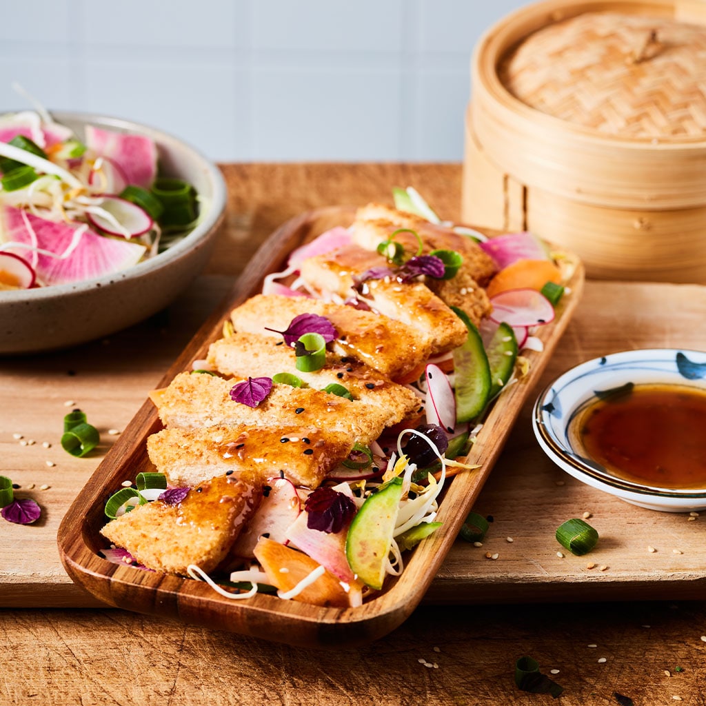 Vegetarische schnitzel met Japanse salade